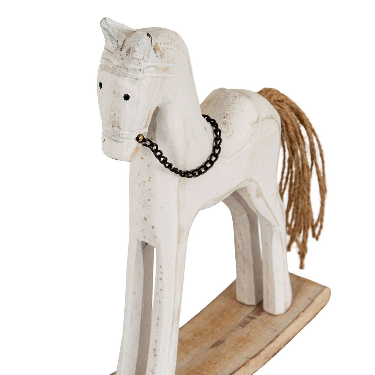 Rustic wooden Rocking Horse ornament with a natural finish and textured mane for Christmas room decorations