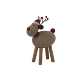 Rustic Rudolf Wooden Christmas Decoration with Antlers and Santa Hat for Festive Room Decor