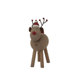 Rustic Rudolf Wooden Reindeer Decoration with Red Nose and Santa Hat for Christmas Room Decor