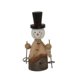 Adorable wooden snowman decoration with a top hat and scarf, perfect for Christmas room decorations