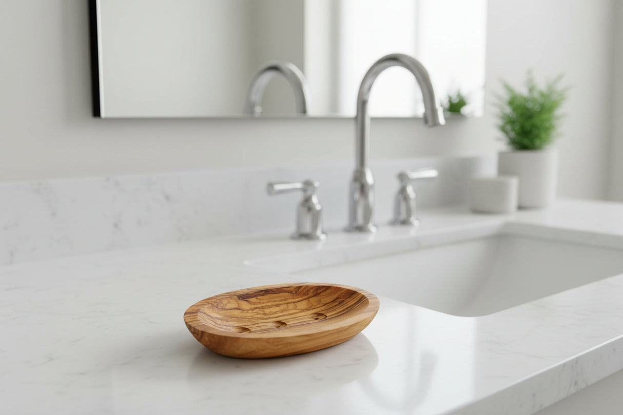 Eco Bath London Wooden Soap Dish, elegantly designed for a natural bathroom aesthetic