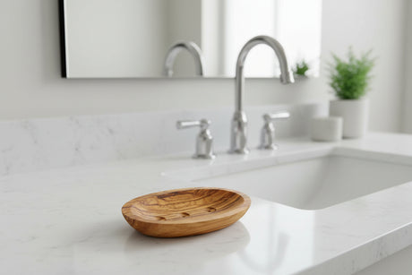 Eco Bath London Wooden Soap Dish, elegantly designed for a natural bathroom aesthetic