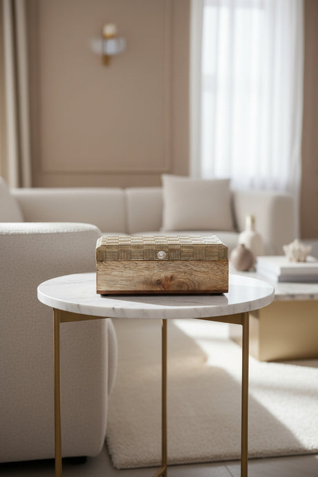 Orsina decorative Trinket Box on a marble side table in a stylish living room setting
