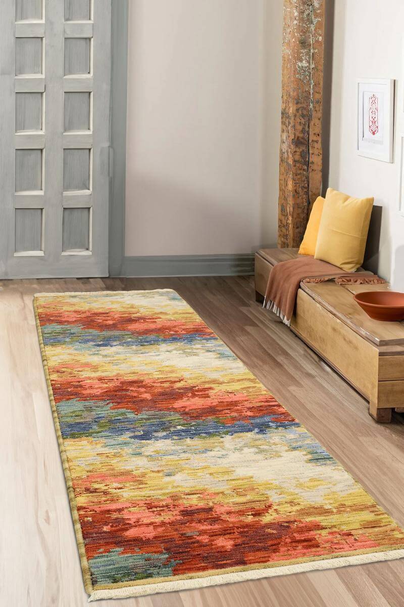 Vibrant Wool Blend Rug with Abstract Colourful Design for Modern Interior Spaces