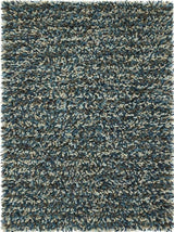 Soft and plush wool rug in blue and cream tones, ideal for adding comfort to any room