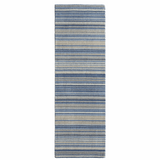 Striped Wool Rug in Blue and Beige for Modern Home Decor