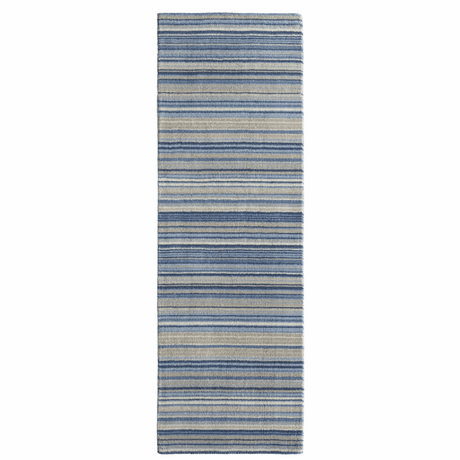 Striped Wool Rug in Blue and Beige for Modern Home Decor