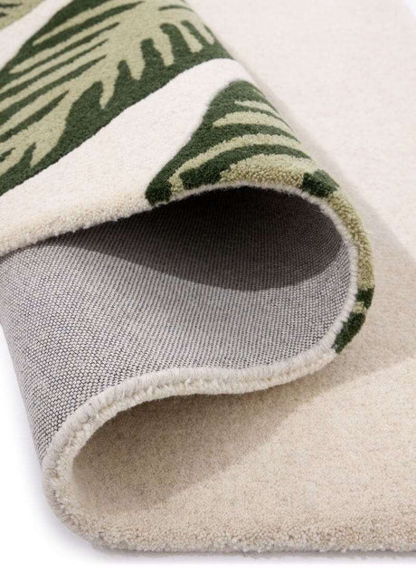 Luxurious Wool Rug with a Green and Beige Tropical Design, Soft Texture and Durable Quality