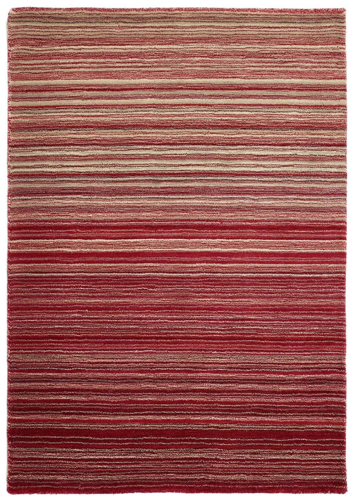 Striped wool rug in shades of red and beige, perfect for adding warmth to any room