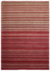 Striped wool rug in shades of red and beige, perfect for adding warmth to any room
