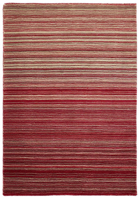 Striped wool rug in shades of red and beige, perfect for adding warmth to any room