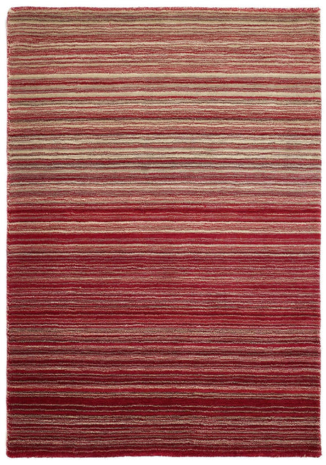 Striped wool rug in shades of red and beige, perfect for adding warmth to any room