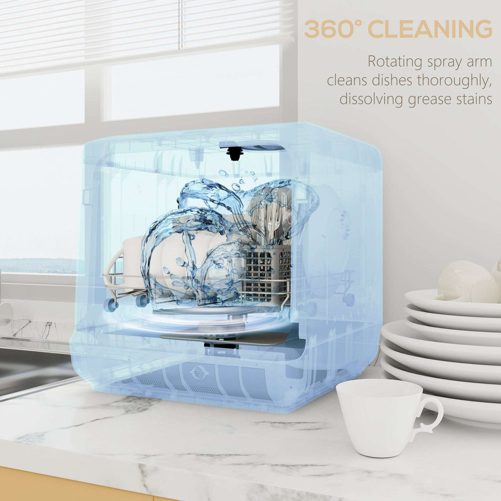 HOMCOM Worktop Dishwasher With 4 Place Settings 6 Programs, Silver Tone HOMCOM