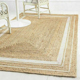 Natural Jute Floor Rug with White Borders, Ideal for Warm and Cozy Home Decor