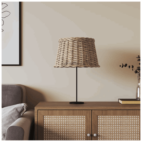 vidaXL Rattan Lamp Shade on a Black Stand for a Stylish Living Room Decor