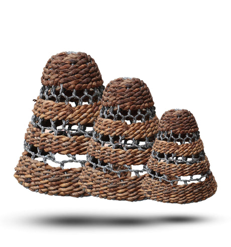 Natural Banana Leaf and Hitam Raffia Lamp Shades in three unique sizes for stylish home decor