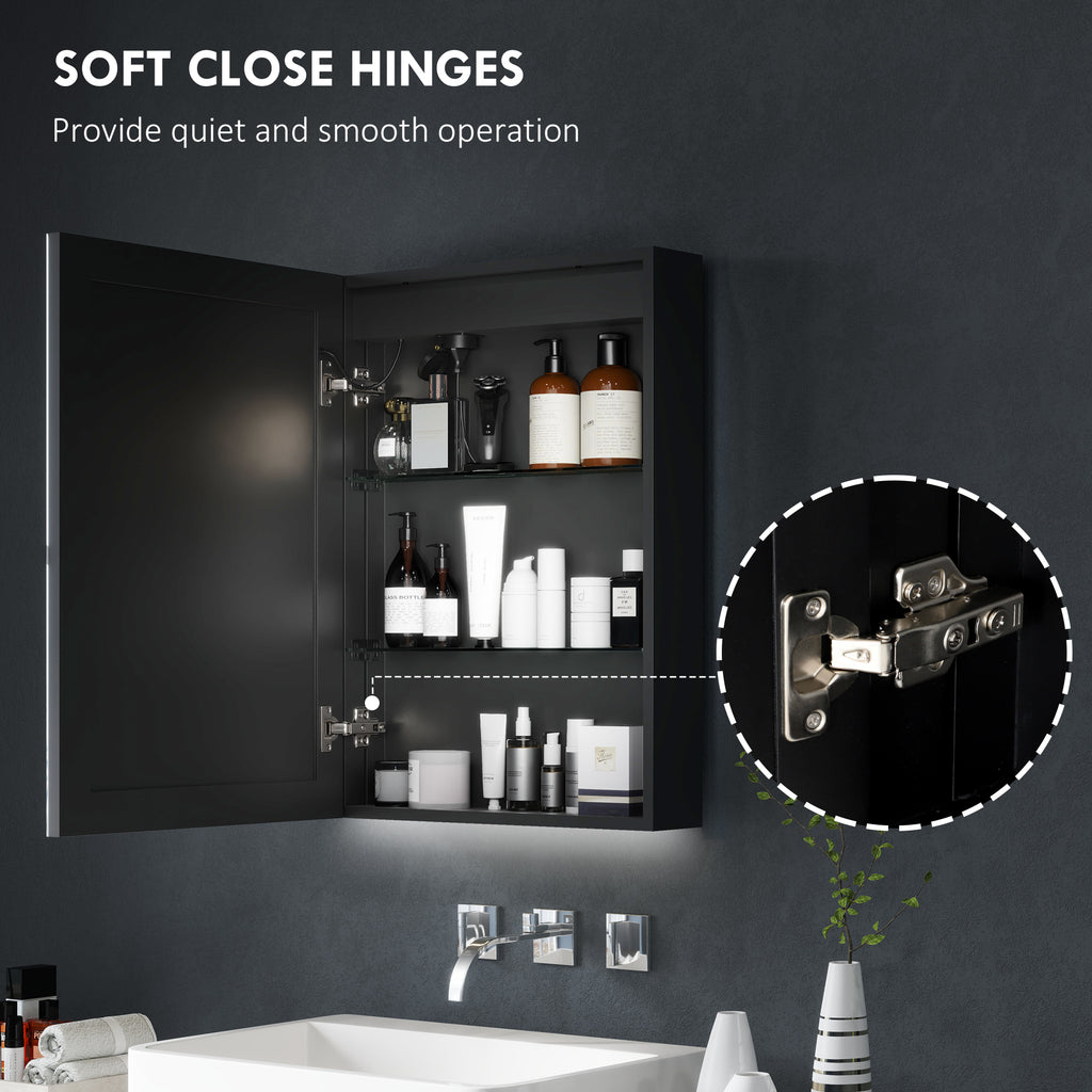 HOMCOM Bathroom Cabinet with Mirror, LED Lights and Demister Pad, Black HOMCOM