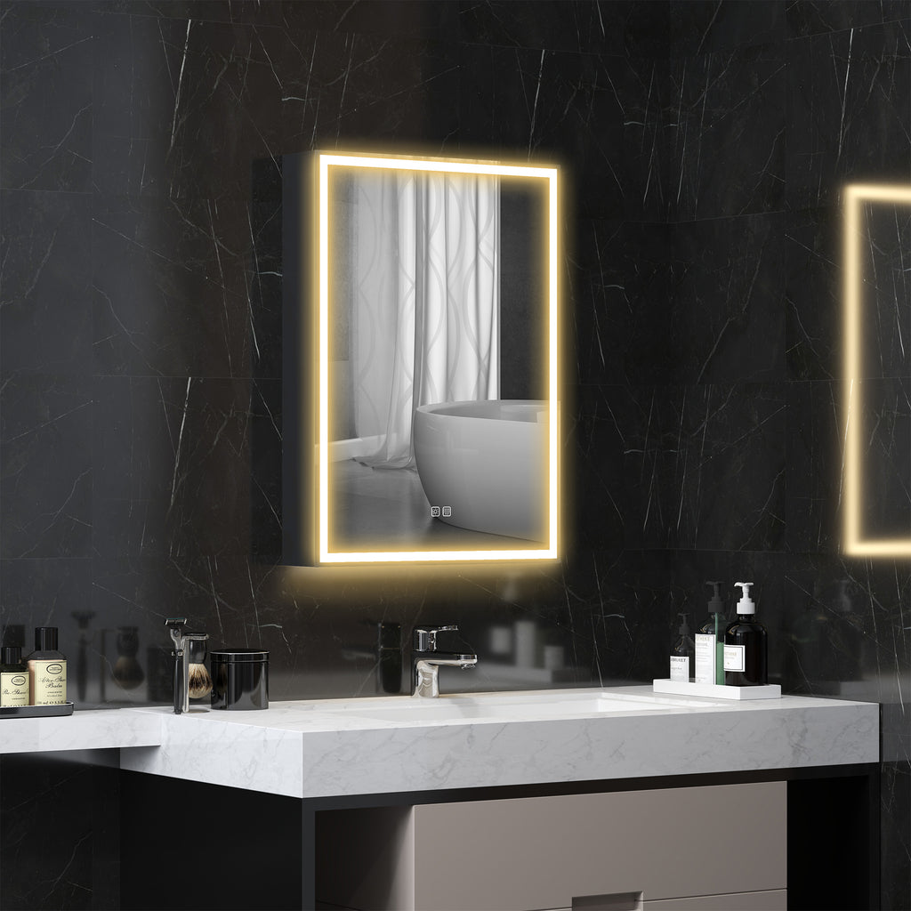 HOMCOM Bathroom Cabinet with Mirror, LED Lights and Demister Pad, Black HOMCOM