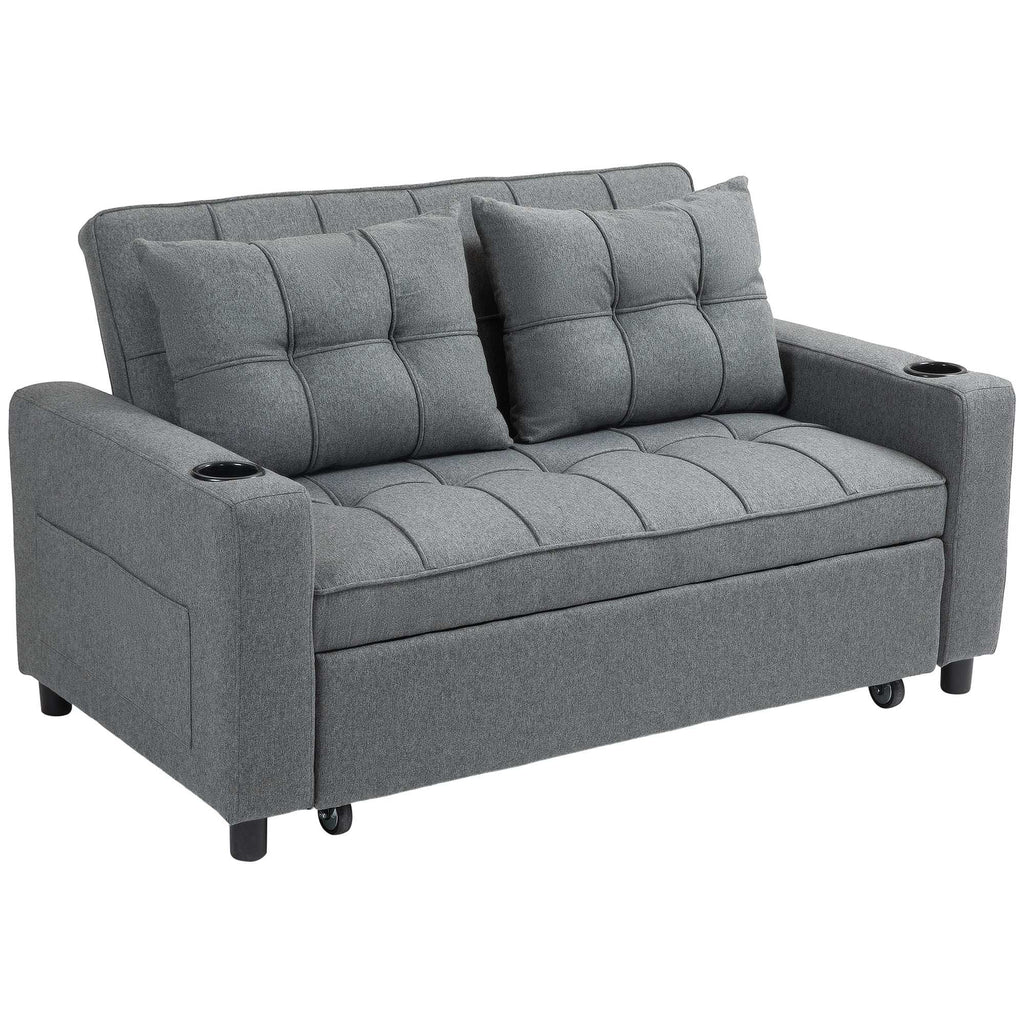 HOMCOM 2 Seater Pull Out Sofa Bed with Pockets for Living Room Charcoal grey HOMCOM