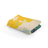 Vibrant abstract Throw Blanket featuring yellow and teal colours for stylish home decor