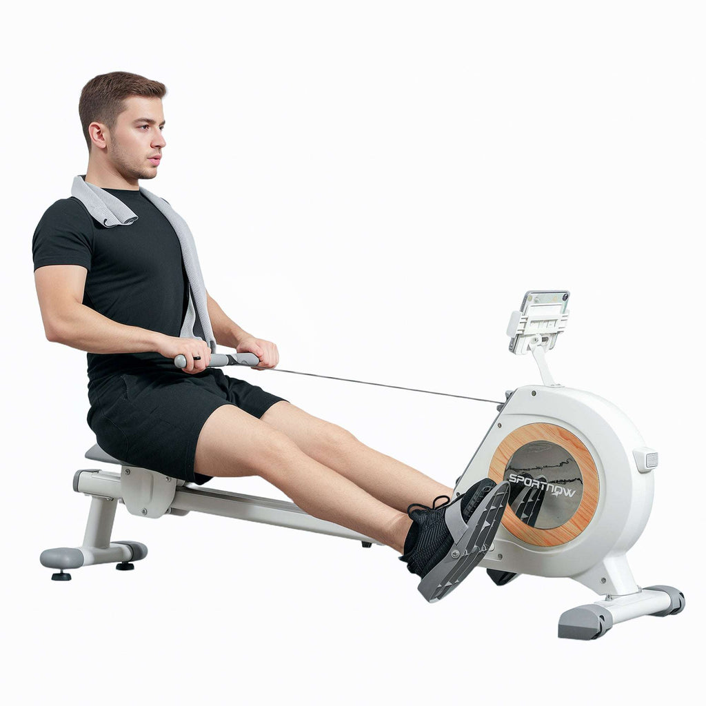 SPORTNOW 16-Level Magnetic Rowing Machine w/ LCD Monitor White SPORTNOW