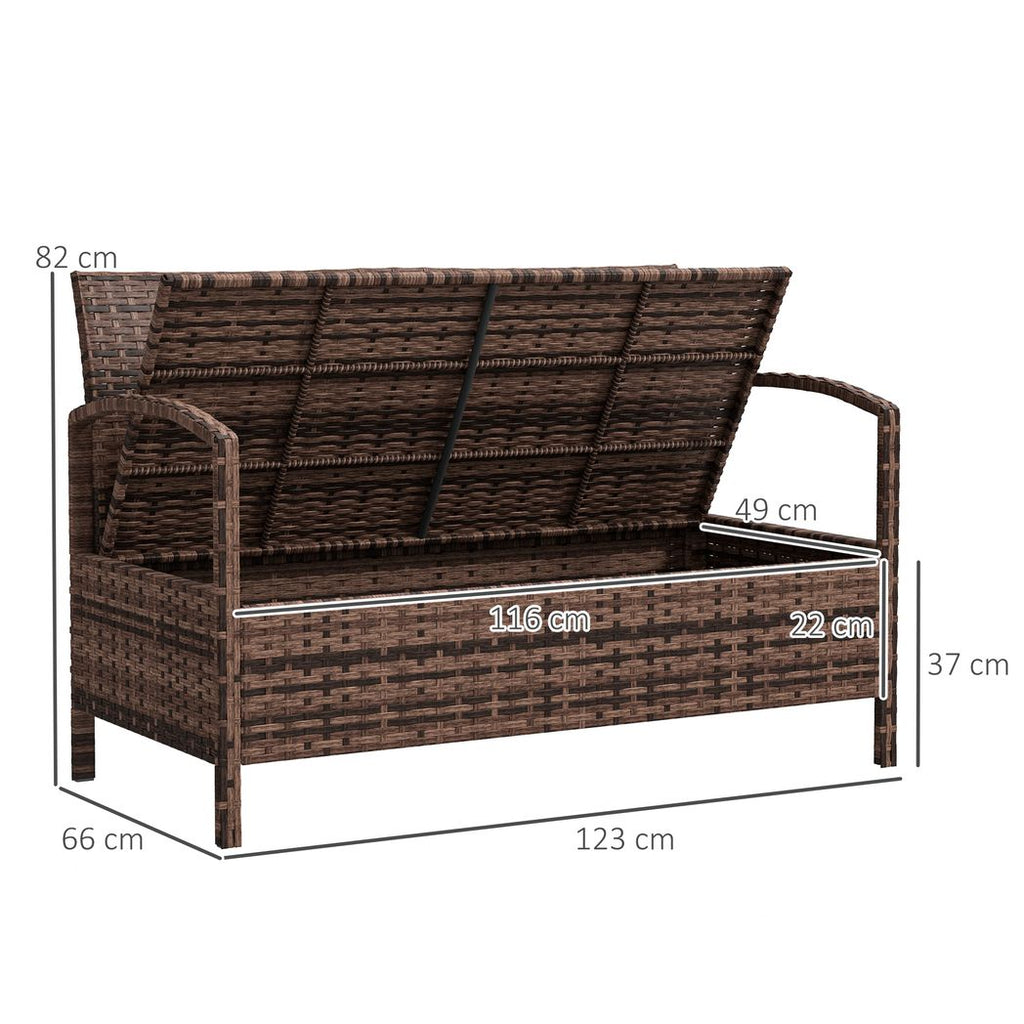 Outsunny Rattan Garden Bench w/ 125L Storage, Cushioned Outdoor Bench Outsunny