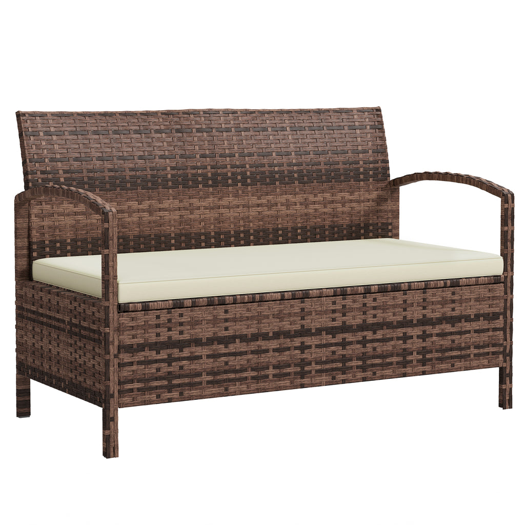 Outsunny Rattan Garden Bench w/ 125L Storage, Cushioned Outdoor Bench Brown Outsunny