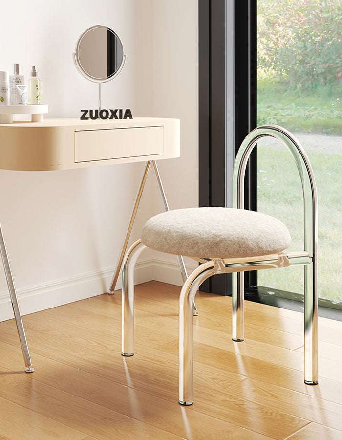 Le Di Vita Dressing Table Chair with a soft upholstered seat and sleek chrome legs