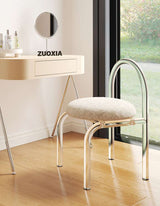 Le Di Vita Dressing Table Chair with a soft upholstered seat and sleek chrome legs