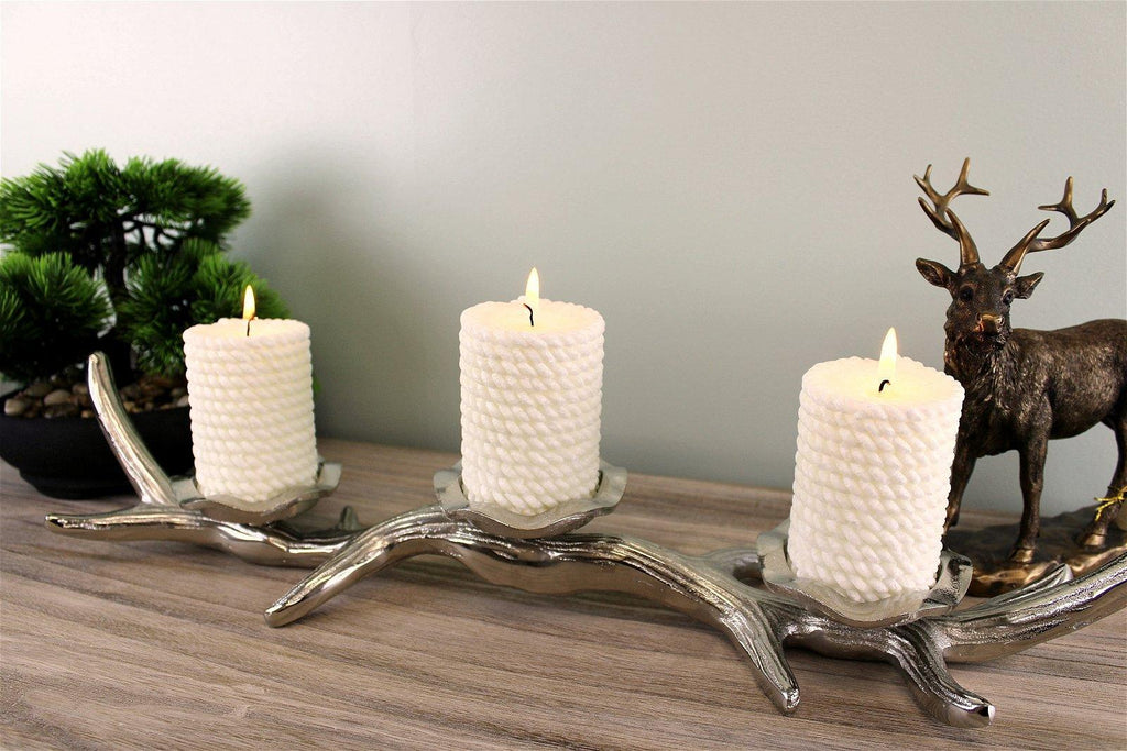 3 Piece Silver Metal Antler Candle Holder - Shades 4 Seasons