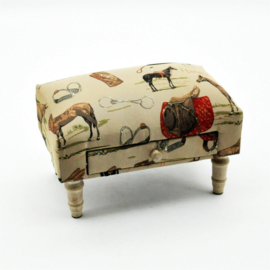 Equestrian Fabric Footstool with Drawer - Shades 4 Seasons