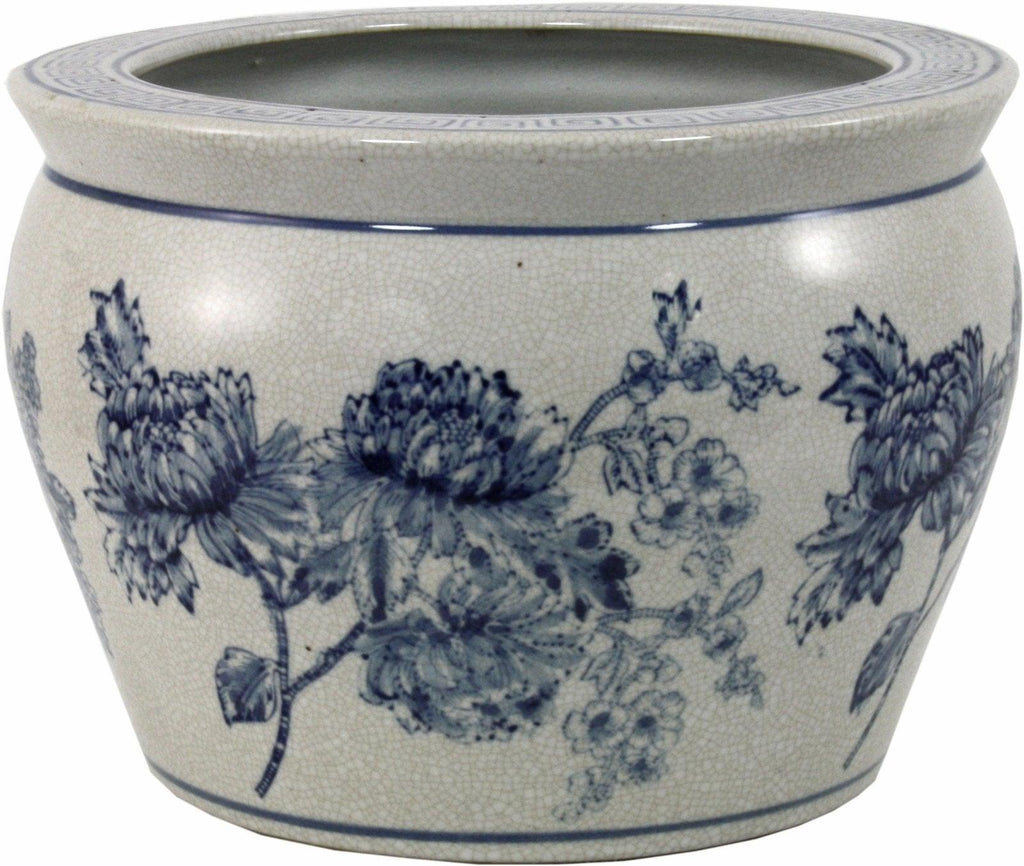 Ceramic Planter, Vintage Blue & White Magnolia Design - Shades 4 Seasons