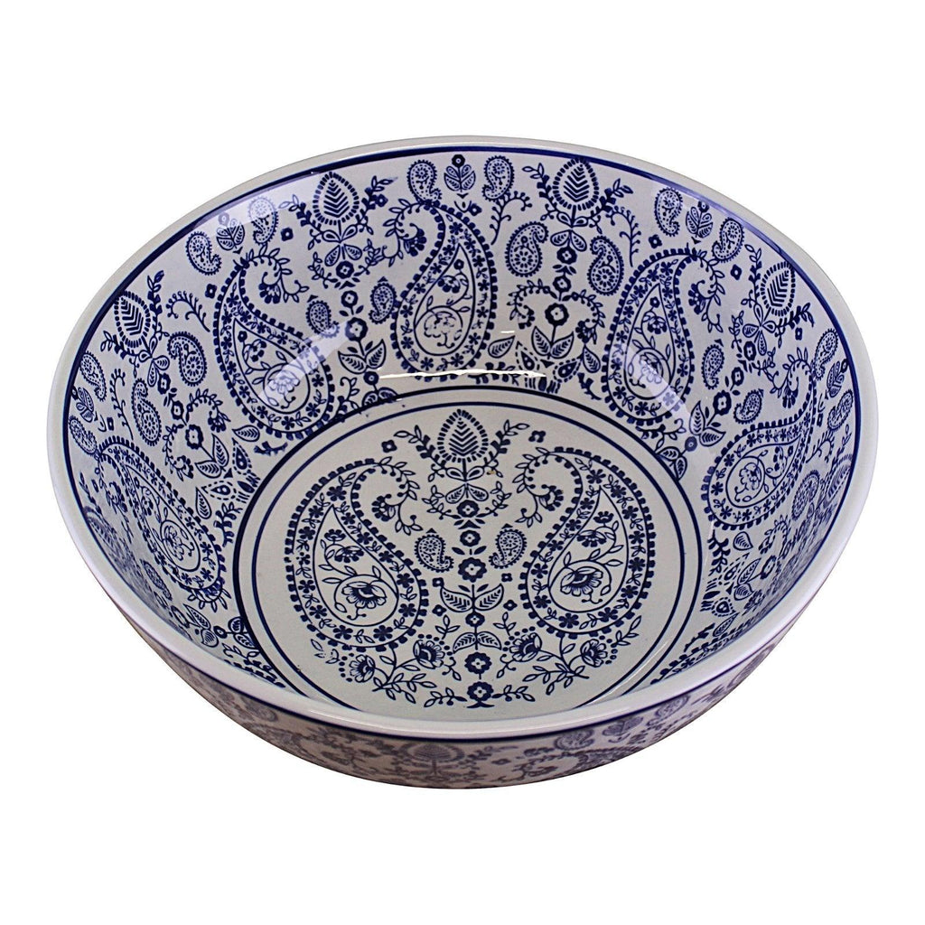 Large Ceramic Bowl, Vintage Blue & White Paisley Design - Shades 4 Seasons