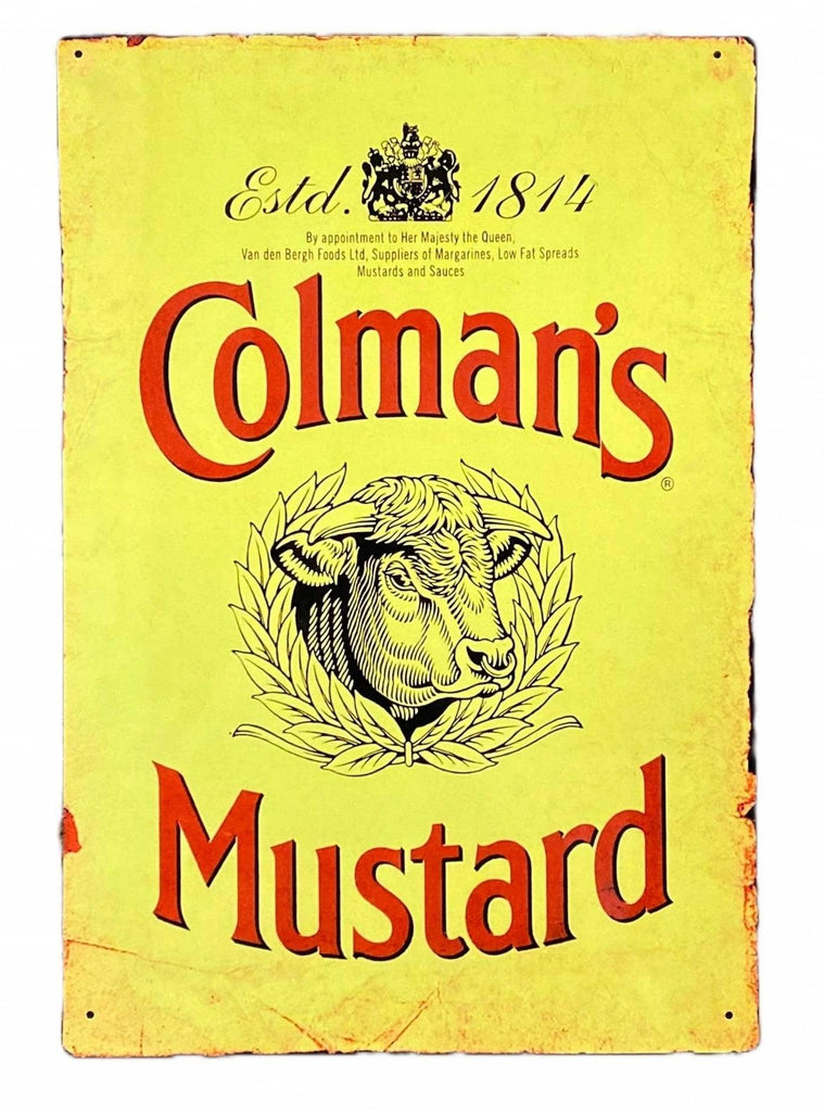 Metal Advertising Wall Sign - Colemans Mustard Yellow - Shades 4 Seasons