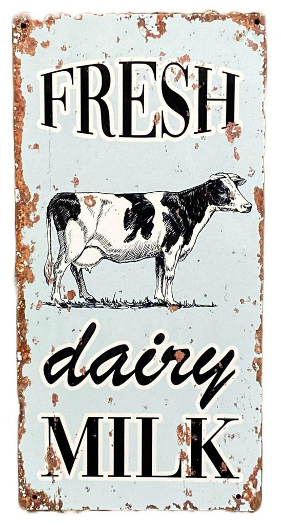 Metal Vintage Wall Sign - Fresh Dairy Milk Cow Farm - Shades 4 Seasons