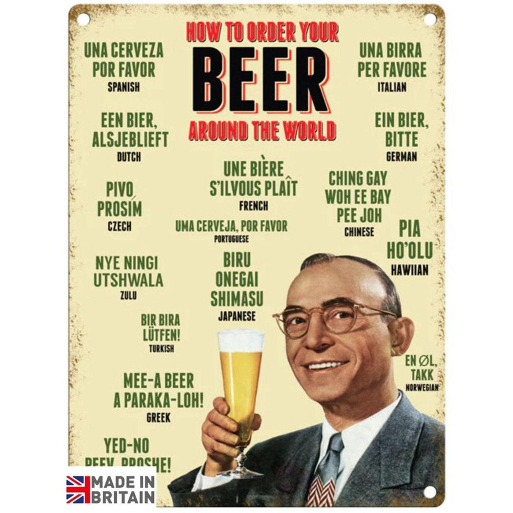 Large Metal Sign 60 x 49.5cm Beer How to Order your Beer - Shades 4 Seasons