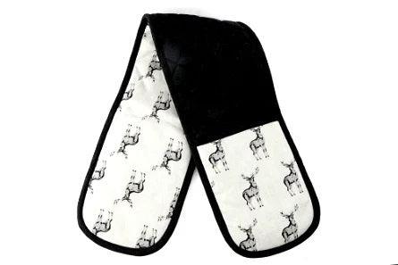 Grey Double Oven Glove With A Stag Print Design - Shades 4 Seasons