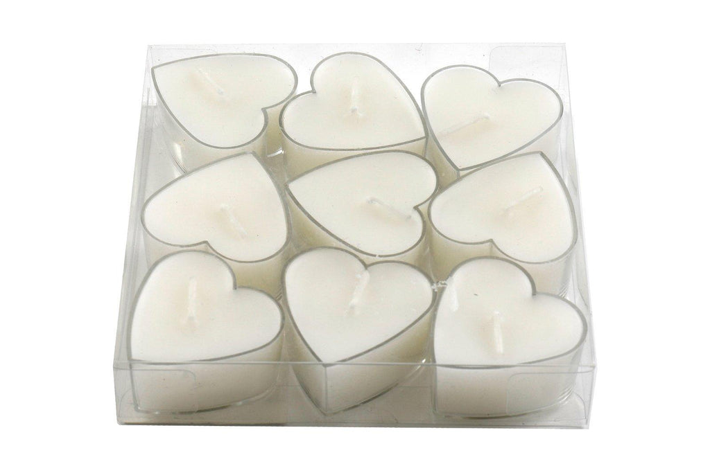Pack of Nine Small Heart Shaped Tea Light Candles - Shades 4 Seasons