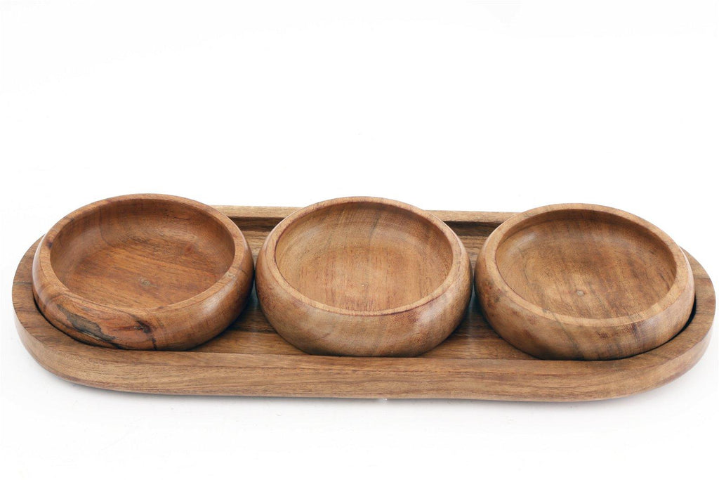 Set Of Three Bowls On Wooden Tray - Shades 4 Seasons