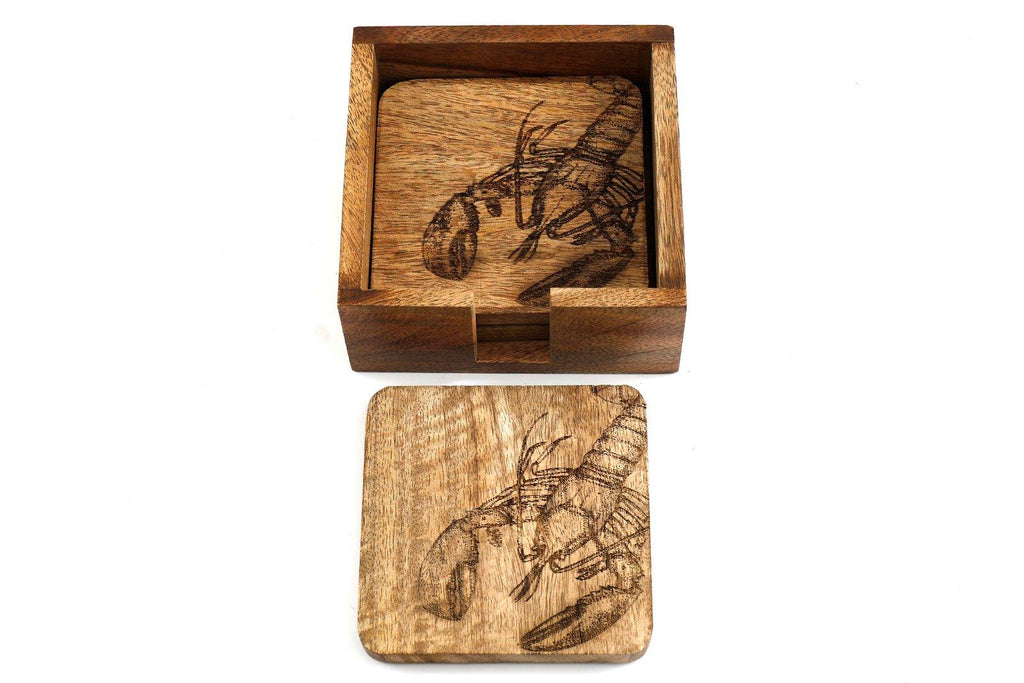 Set Of Four Wooden Engraved Lobster Coasters - Shades 4 Seasons