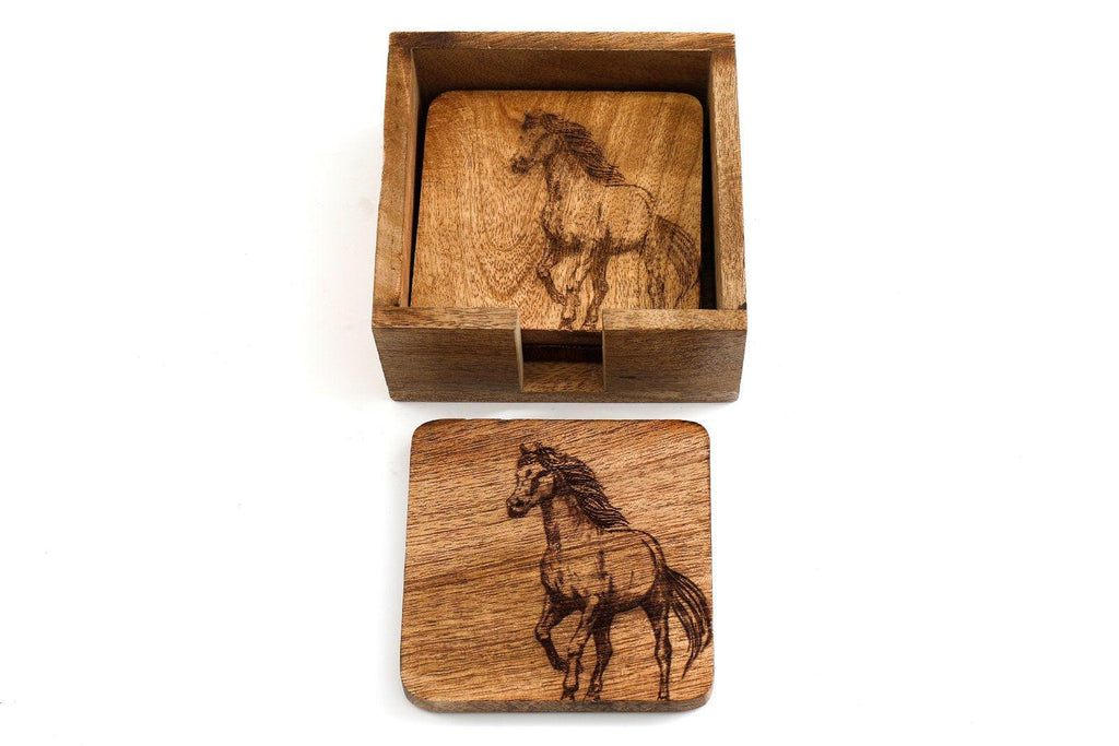 Set Of Four Wooden Engraved Horse Coasters - Shades 4 Seasons