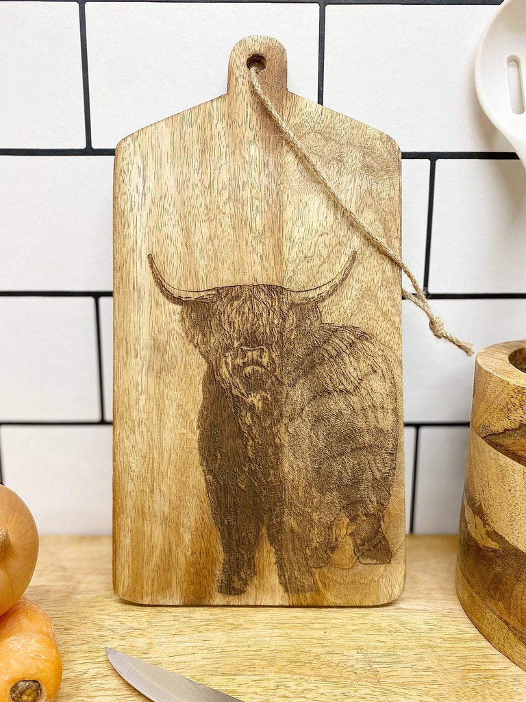Highland Cow Engraved Wooden Cheese Board - Shades 4 Seasons