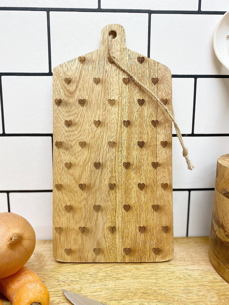 Hearts Design Engraved Wooden Cheese Board - Shades 4 Seasons