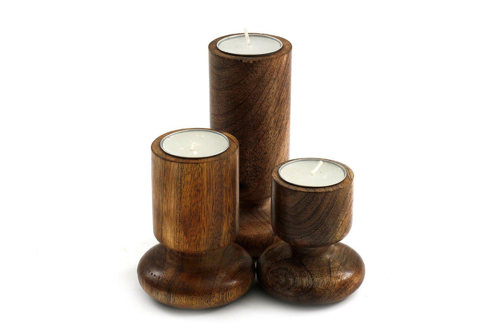 Set of Three Wooden Candlestick or Tea Light Holders - Shades 4 Seasons