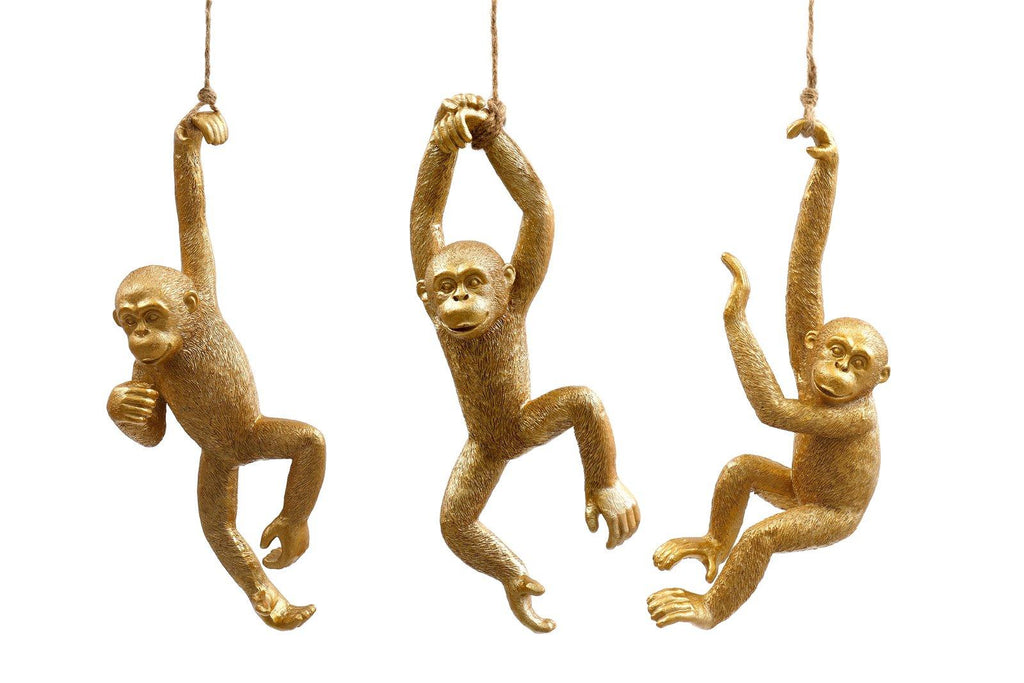 Gold Resin Hanging Monkey Decoration - Shades 4 Seasons