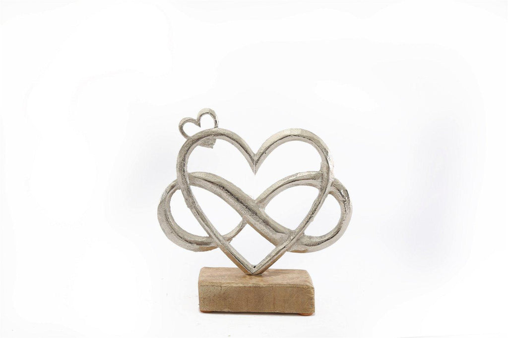 Metal Silver Entwined Hearts On A Wooden Base Small - Shades 4 Seasons