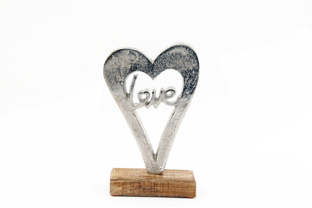 Metal Silver Heart Love On A Wooden Base Small - Shades 4 Seasons