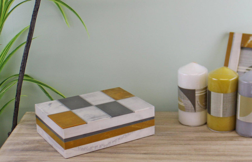 Abstract Design Resin Large Trinket Box, Design 2 , Rectagonal - Shades 4 Seasons