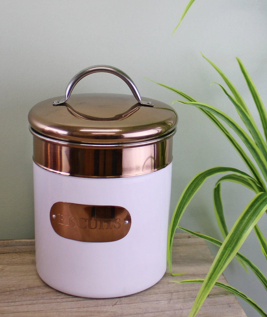 Biscuit Tin, Copper & White Metal Design - Shades 4 Seasons