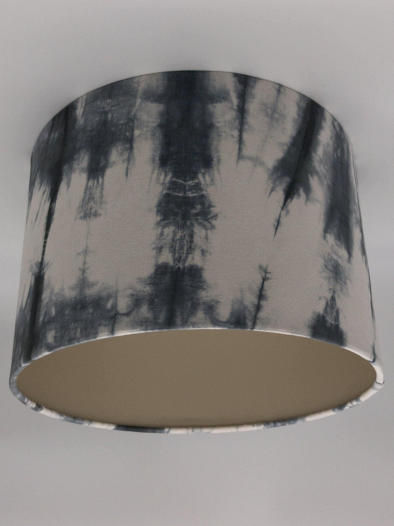 Black and White Hand Dyed Batik Fabric Light & Shadow Drum Lamp Shade, Champagne lining - Shades 4 Seasons